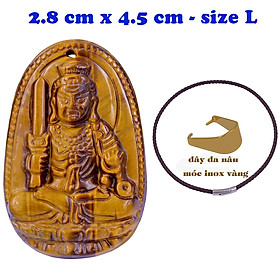 Mặt Phật Bất động minh vương đá mắt hổ 4.5 cm kèm vòng cổ dây da nâu - mặt dây chuyền size lớn - size L, Mặt Phật bản mệnh
