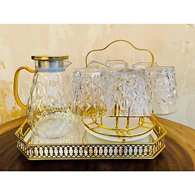 Mua Cobo bộ bình đựng nước uống thủy tinh chịu nhiệt cao cấp 6 cốc   khay và giá úp cốc màu vàng Gold sang trọng