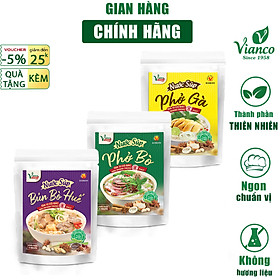Combo 3 Gói Gia Vị Súp Cô Đặc Vị Phở Bò - Phở Gà - Bún Bò Huế gói 200ml Vianco Foods Tiện Lợi