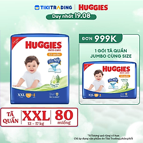 Tã/bỉm quần Huggies Skin Care Mega Jumbo XXL76+4 miếng với tràm trà dịu da