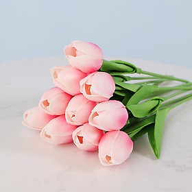 (Không bình) Combo 10 Bông Hoa Tulip giả PU cao cấp - Hoa lụa trang trí tuyệt đẹp - Hoa giả để bàn