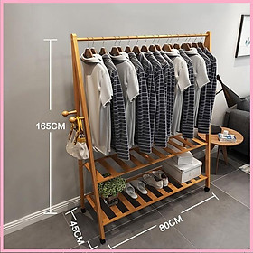 Mua RE0227 Kệ treo quần áo - Giàn phơi quần áo bằng gỗ 2 tầng có bánh xe 80cm