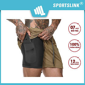 Quần short thể thao nam thiết kế 2 lớp có túi trong Gymlink K-95 Sportslink