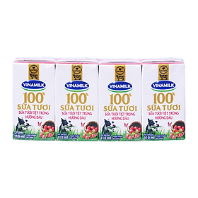 Lốc 4 Hộp Sữa Tươi Vinamilk Hương Dâu 110ML