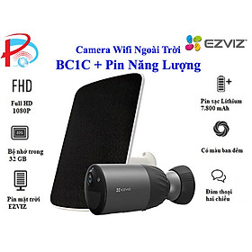 Camera Wifi ngoài trời Dùng Pin Sạc in EZVIZ CS-BC1C + kèm pin mặt trời CS-CMT-Solar - hàng chính hãng