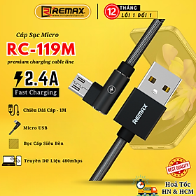 Dây sạc chính hãng Remax 119m hỗ trợ sạc nhanh 12w cho điện thoại Androi - Hàng Chính Hãng Remax