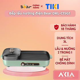 Bếp lẩu nướng điện 2 ngăn Bear DKL-C15G1 - Dung tích 3L, chống dính, dễ vệ sinh, thanh gạt điều chỉnh nhiệt độ - HÀNG CHÍNH HÃNG