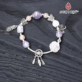 vòng thạch anh hồng phối thạch anh tím ngọc charm bạc - Ngọc Quý Gemstones