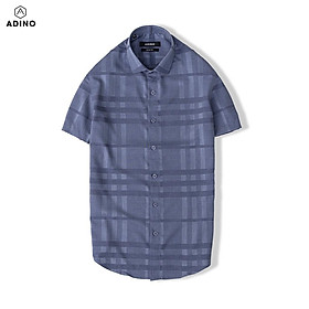 Áo sơ mi nam ngắn tay kẻ sọc caro màu xanh navy ADINO vải sợi tre Bamboo mềm mịn mát dáng slimfit công sở trẻ trung CT93