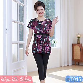 Bộ bơi trung niên dáng váy có khoá kéo trước, quần bơi dài qua gối kín đáo, có size lớn cho các mẹ & các bà béo mập | KT015