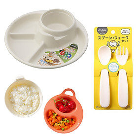 Combo dụng cụ ăn dặm cho bé số 4 (khay tròn + 2 bát + thìa nĩa) + tặng 5 zipper 10x15cm