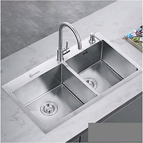 Mua CHẬU RỬA CHÉN BÁT LIỀN KHỐI 2 HỘC CÂN 8245 INOX SUS 304 C8245 (TRẮNG BẠC