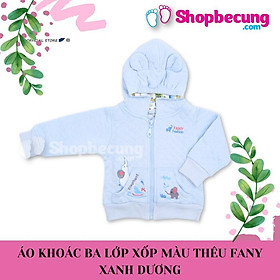 ÁO KHOÁC CHO BÉ TRAI , BÉ GÁI BA LỚP XỐP MÀU THÊU XANH DƯƠNG