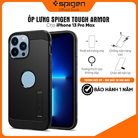 Ốp lưng Spigen Tough Armor Black cho iPhone 13 Pro Max - Thiết kế bền bỉ, chống sốc, tích hợp chân đế, chống bẩn, viền camera cao - Hàng chính hãng