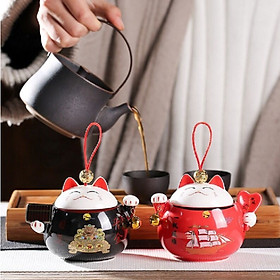 Mua Hộp Đựng Trà Mini Bằng Gốm Sứ Hình Mèo May Mắn Dễ Thương