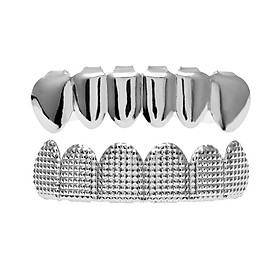 6 Teeth Top Bottom Silver False Mouth Grills for Halloween Costume 18K Gold