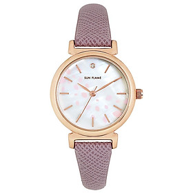 Đồng hồ thời trang Nữ chính hãng Nhật Bản SUNFLAME MJOE9084, dây da, mặt hoa anh đào - Galle Watch