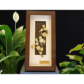 Tranh Hoa mai chim Én dát vàng (14x28cm) MT Gold Art- Hàng chính hãng, trang trí nhà cửa, phòng làm việc, quà tặng sếp, đối tác, khách hàng, tân gia, khai trương 