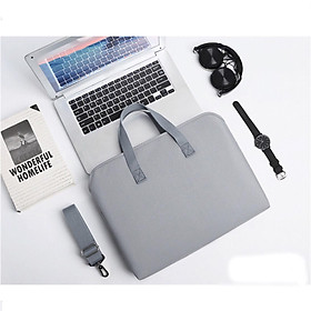 Túi xách chống sốc cho máy tính, macbook, laptop chống nước, siêu nhiều ngăn màu tím - GHI - 14 INCH