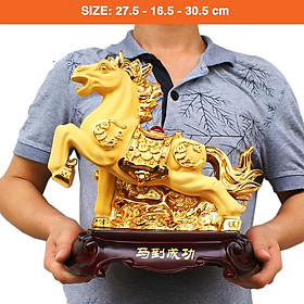Tượng Ngựa Phong Thủy nhựa tổng hợp si vàng