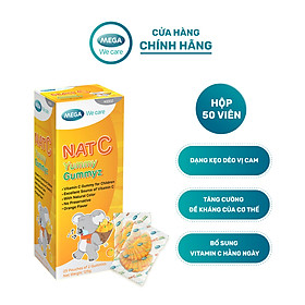 [HSD 12/2024] Kẹo dẻo Vitamin C vị cam, tăng đề kháng, giảm cảm cúm, sáng da NAT C YUMMY GUMMYZ (Hộp 25 gói x 2 viên) (Hộp 50 viên)