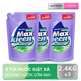 Combo 3 Túi Nước Giặt Xả Maxkleen Hương Vườn Sớm Mai 2.4kg túi