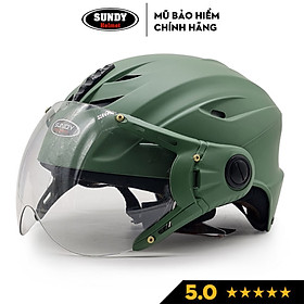 Nón bảo hiểm nửa đầu có kính SUNDY Helmets HP02K, vân mũ thể thao, Freesize (vòng đầu 56-59cm)