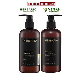 Bộ dầu gội dầu xả tinh dầu vỏ bưởi & bồ kết Herbario 300ml giảm rụng tóc kích thích mọc tóc, giảm gãy rụng cho tóc suôn mượt đen bóng thuần chay