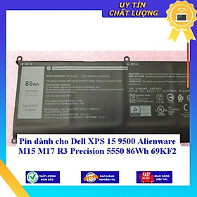 Pin dùng cho laptop Dell XPS 15 9500 Alienware M15 M17 R3 Precision 5550 86Wh 69KF2 - Hàng Nhập Khẩu New Seal