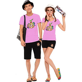 Bộ Áo Thun Đôi Nam Nữ Củ Hành Màu Hồng Phấn