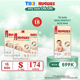 Combo 3 gói Tã/bỉm dán sơ sinh Huggies Skin Perfect S 54+4 miếng với 2 vùng thấm giảm kích ứng da