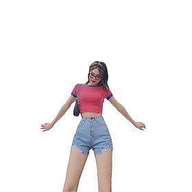 Quần short jean nữ BigSize lưng cao trên rốn, co dãn mạnh, rách loang màu, dành cho người mập 3949 3951