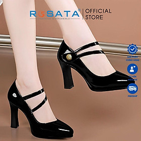 Giày cao gót nữ đế vuông 9 phân mũi nhọn quai hậu khóa dán ROSATA RO401 ( Bảo Hành 12 Tháng ) - ĐEN