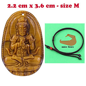 Mặt Phật Đại nhật như lai đá mắt hổ 3.6 cm kèm vòng cổ dây dù nâu - mặt dây chuyền size M, Mặt Phật bản mệnh