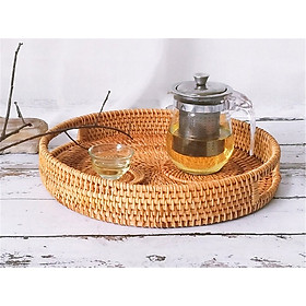 Khay mây hình tròn có tay cầm - Hàng thủ công mỹ nghệ cao cấp xuất khẩu
