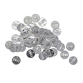 50 Pieces Tibetan Silver LOVE Letter Hollow Love Dangle Charms Jewelry Making Pendant for DIY Vintage Necklace Bracelet Earring Accessories, Round