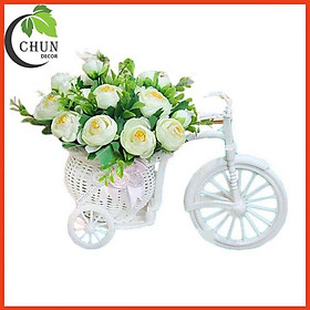 Mua Hoa giả - Giỏ xe đạp hoa hồng Hungary nhiều màu cao 22cm để bàn kệ tủ trang trí nhà cửa