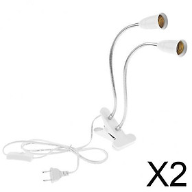 2xEU Plug E27 2-head Clip on Reading Light Base Desk Reading Lamp Socket White
