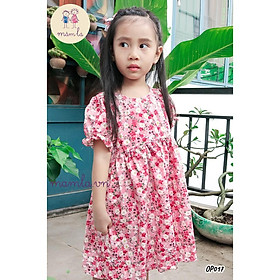 Đầm tay chun hoa nhí hồng