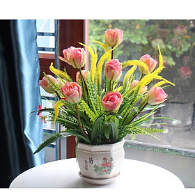 Mua Hoa giả hoa lụa: Cành hoa tuy lip lụa 3 bông