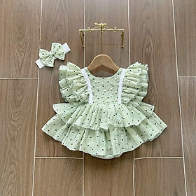 SET BODY VÁY CHẤM BI TIM MÀU XANH KÈM BĂNG ĐÔ CHO BÉ GÁI SƠ SINH 1 2 TUỔI TỪ 3-11KG DÀNH CHO BÉ GÁI