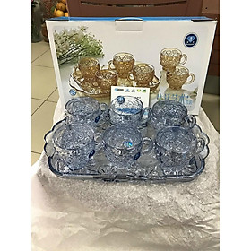 Mua bộ 6 ly cốc soga thủy tinh kèm khay thủy tinh xanh