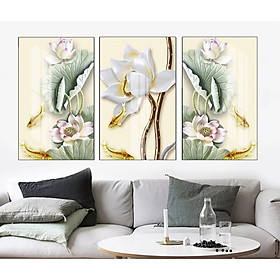 Mua Tranh treo phòng khách-Tranh treo tường Hoa Sen S40129/Gỗ MDF cao cấp phủ kim sa/ Chống ẩm mốc  mối mọt/Bo viền góc tròn