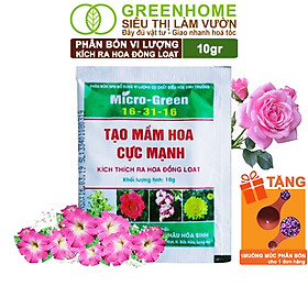 Phân Bón Ra Hoa, Greenhome, Micro Green, Gói 10gr, Tạo Mầm Hoa Cực Mạnh, Thúc Đẩy Ra Hoa Đồng Loạt, Hoa To, Lâu Tàn