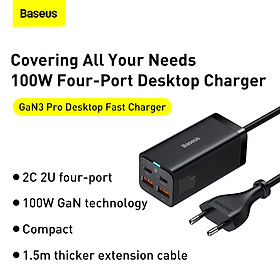 Hình ảnh Bộ Sạc Nhanh Baseus GaN3 Pro Desktop Fast Charger 2U+2C 100W EU Dành Cho Laptop, Điện Thoại Tiện Dụng - Hàng Chính Hãng