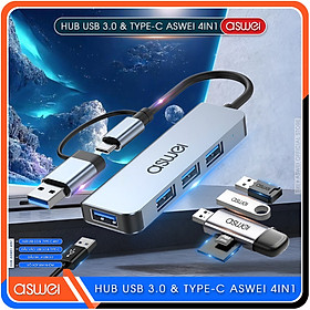 Hub USB 3.0 Và Hub Type C ASWEI 4 in 1 To 4 USB 3.0 - Hàng Chính Hãng