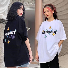 Hình ảnh Áo thun in tay lỡ nữ freesize phông form rộng dáng Unisex - Ulzzang mặc cặp, nhóm, lớp hình BƯỚM MISSOUT BUTTERFLY