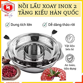 Mua Nồi Lẩu Xoay  Nồi Lẩu Inox  Nồi Lầu 2 Tầng Phong Cách Hàn Quốc Size 32 - Hàng Nhập Khẩu