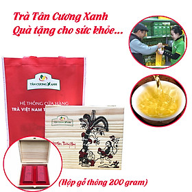 Hộp Trà Gỗ Thông Tân Cương Xanh 200 gram - Trà Tân Cương thượng hạng Hộp gỗ thông làm quà biếu sếp, biếu người thân, quà tặng đầu năm mới ý nghĩa