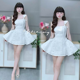 Váy thiết kế nơ vai cột dây dáng ngắn xoè bồng dự tiệc sang chảnh